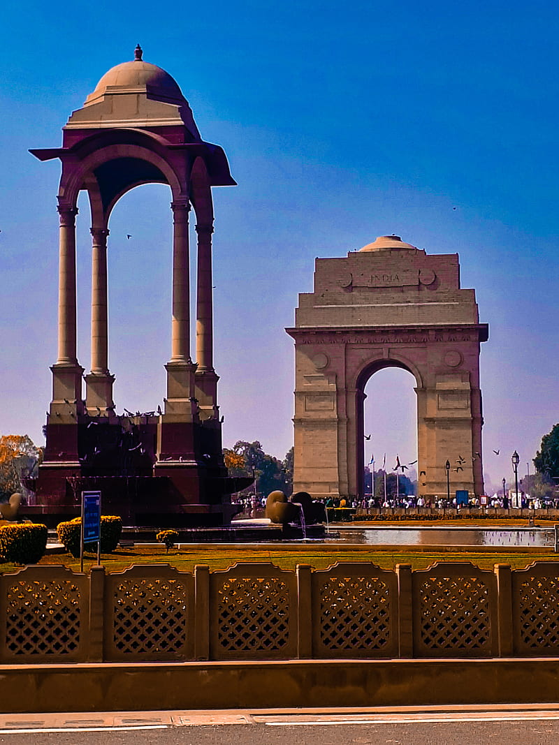 India gate, city, color flash, creative effects, crempclicks, street graphy, travel, HD phone wallpaper