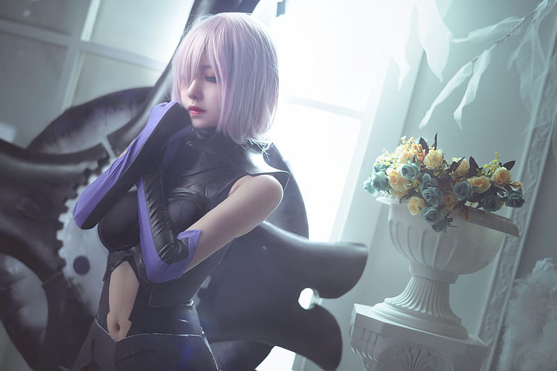 Women Cosplay Asian Fategrand Order Girl Lipstick Mashu Kyrielight Pink Hair Hd 9617