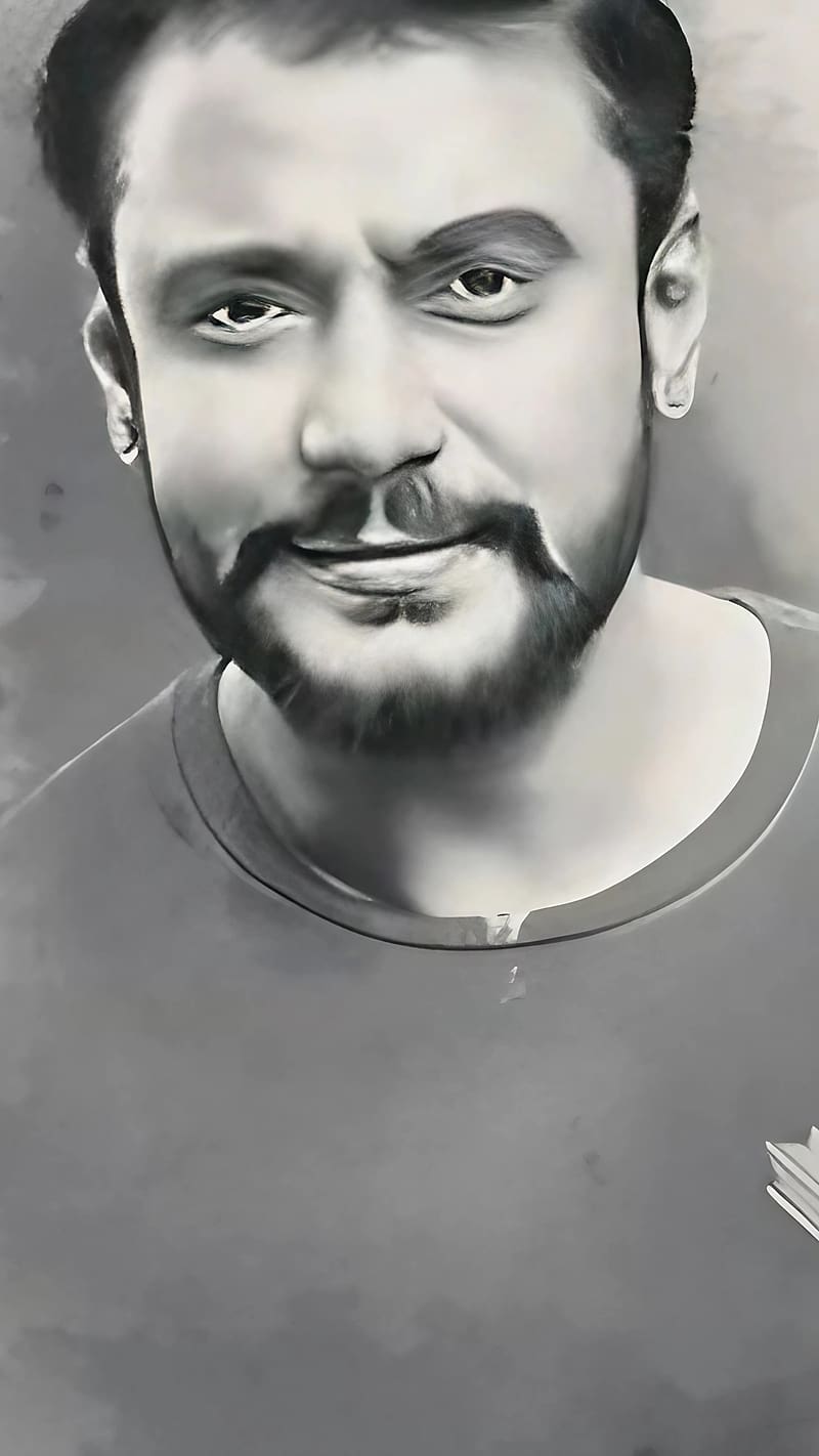 Darshan , black and white sketch, south hero, indian actor, HD phone wallpaper