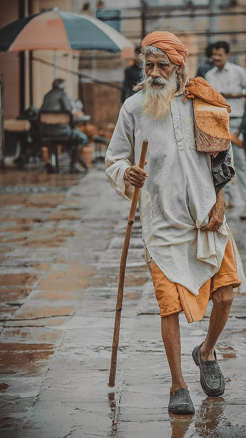 Varanasi, india, indian, male, man, old man, people, street, HD phone wallpaper