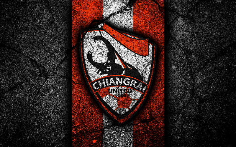 FC Chiangrai United, logo, Thai League 1, black stone, football club, Thailand, Chiangrai United, soccer, asphalt texture, Chiangrai United FC, HD wallpaper
