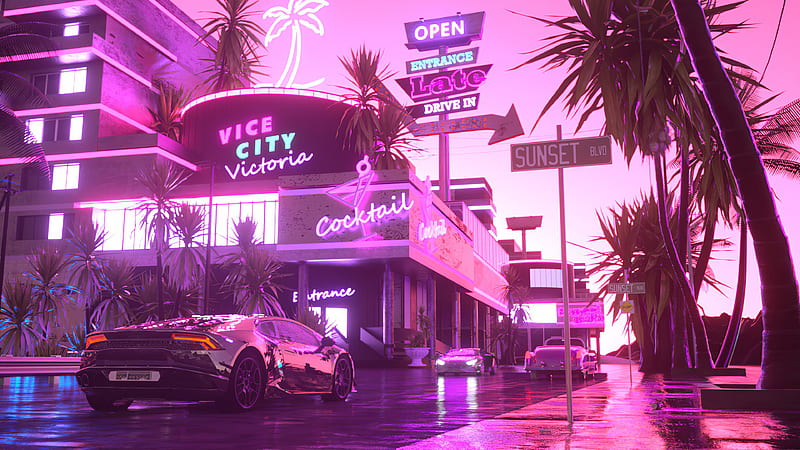 Lamborghini Victoria In Pink City , lamborghini, carros, artist, artwork, digital-art, pink, artstation, HD wallpaper