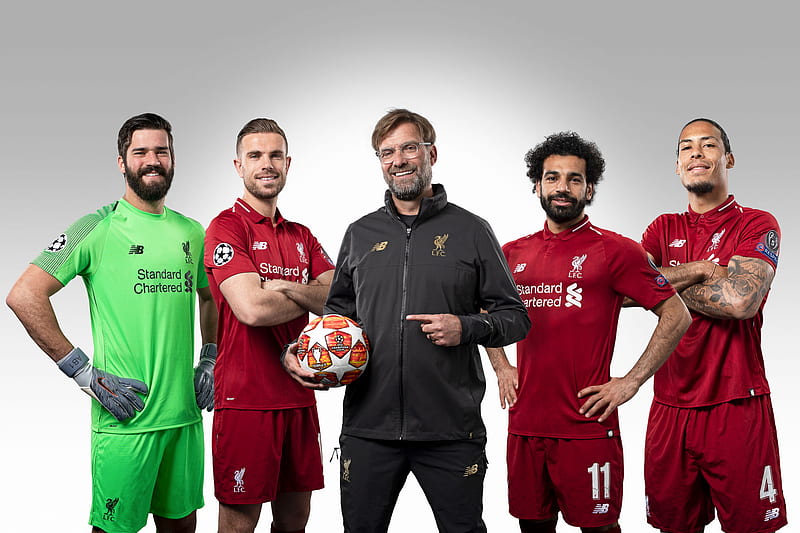 Soccer, Liverpool F.C., Jordan Henderson , Jürgen Klopp , Mohamed Salah , Virgil van Dijk, HD wallpaper