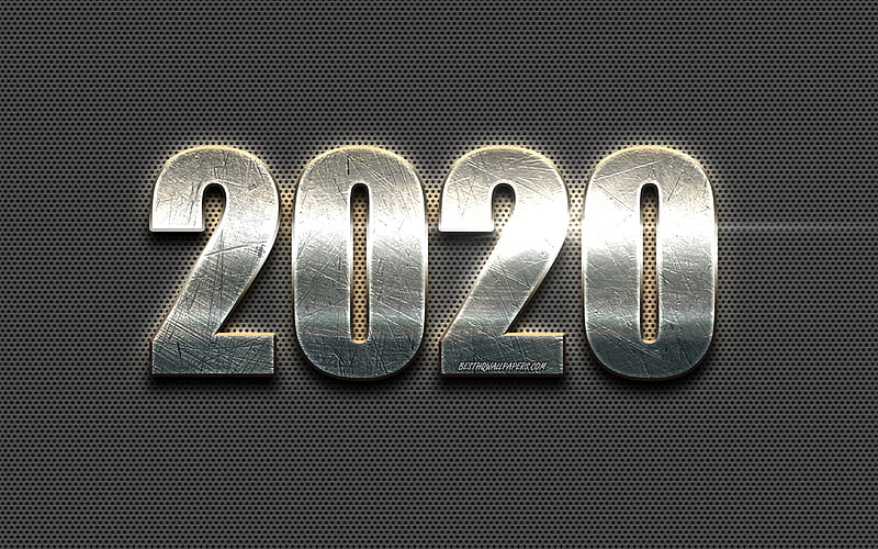 2020 metal background, steel letters, steel 2020 inscription, metal mesh texture, Happy New Year 2020, creative art, 2020 concepts, HD wallpaper