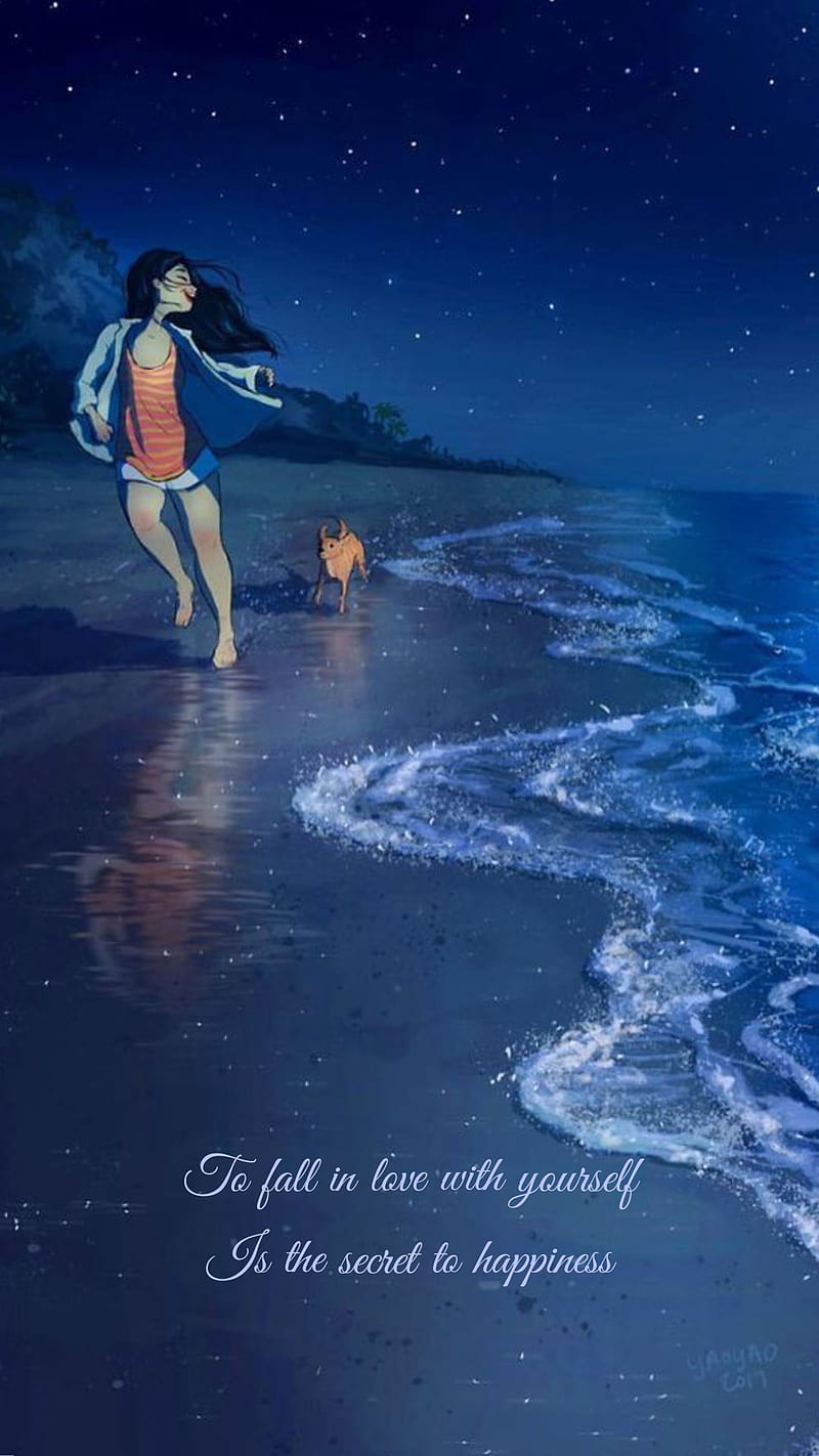 Anime girl, happy, night, ocean, wave, HD phone wallpaper | Peakpx