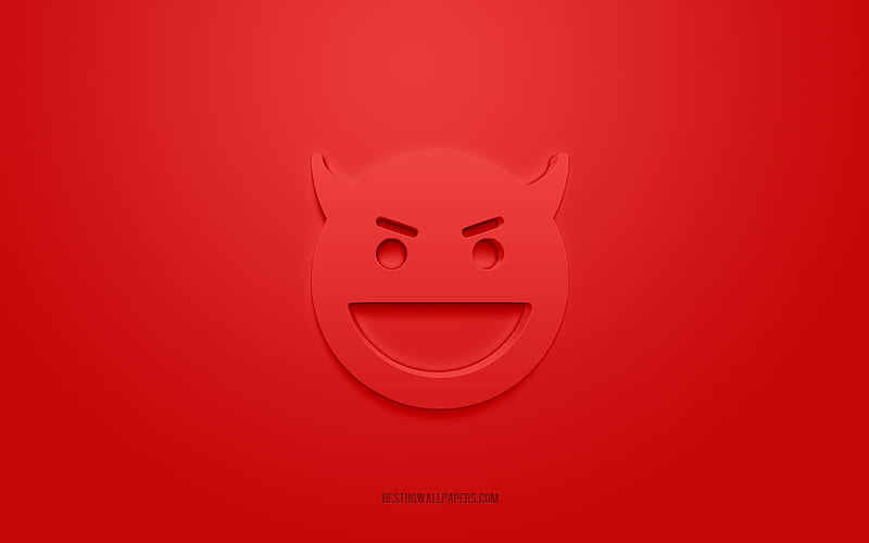 Devil 3d icon, red background, 3d symbols, Devil, creative 3d art, 3d icons, Devil sign, Emotions 3d icons, HD wallpaper