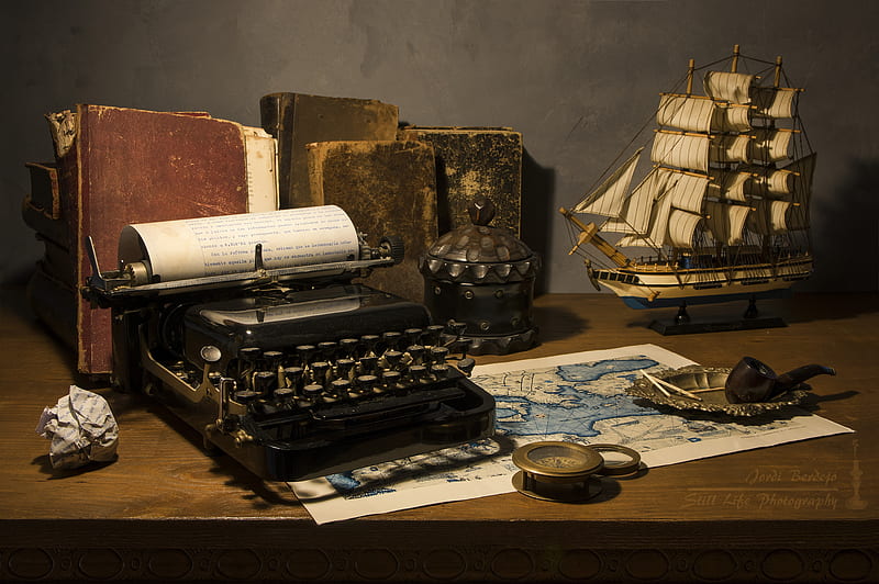 graphy, Still Life, Book, Ship, Typewriter, HD wallpaper