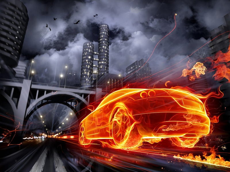 Cityscapes Flames, carros, fire, citycapes, other, HD wallpaper
