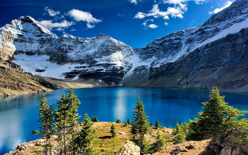 mountain lake, rock, mountain, lake, glacier lake, HD wallpaper