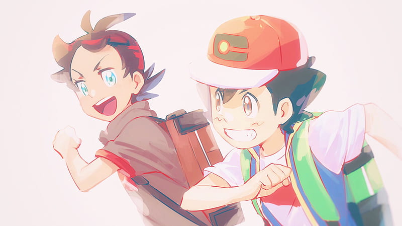 Pokémon, Ash Ketchum, Blue Eyes, Boy, Brown Eyes, Cap, Goh (Pokémon), Smile, Two-Toned Hair, HD wallpaper