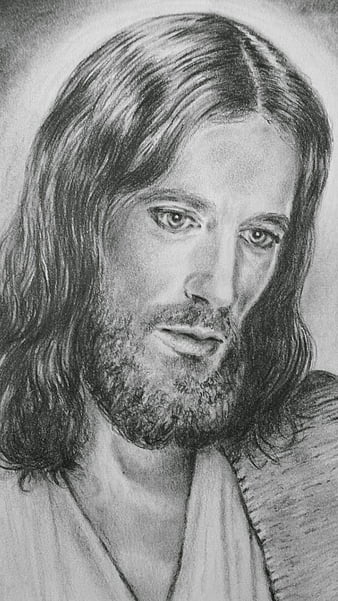 Hand drawn pencil illustration or drawing of Jesus Christ Good Shepherd,  Stock Photo, Picture And Low Budget Royalty Free Image. Pic. ESY-044286593  | agefotostock