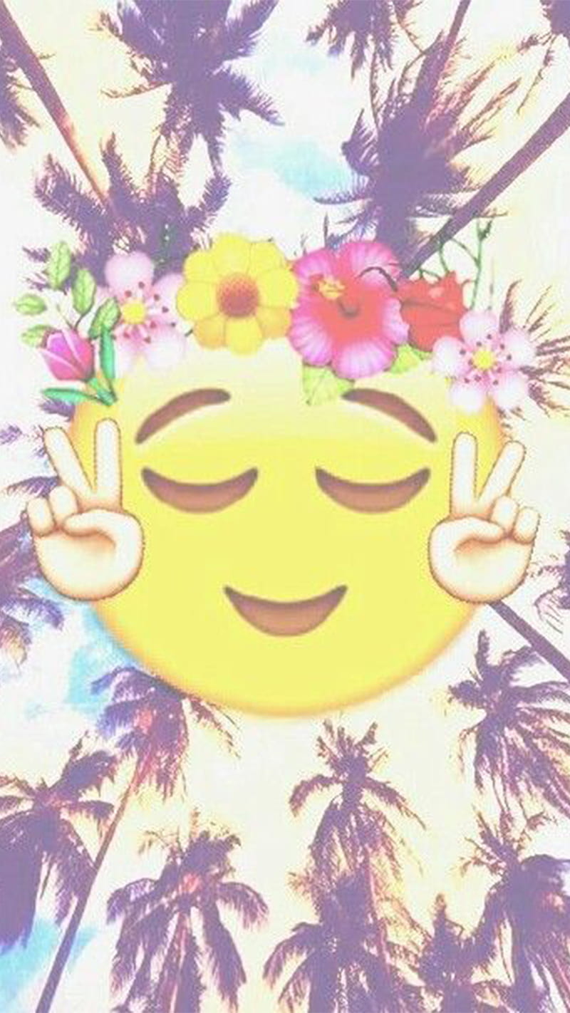 EMOJI SUMMER, beach, emoji, flowers, summer, trees, HD phone wallpaper