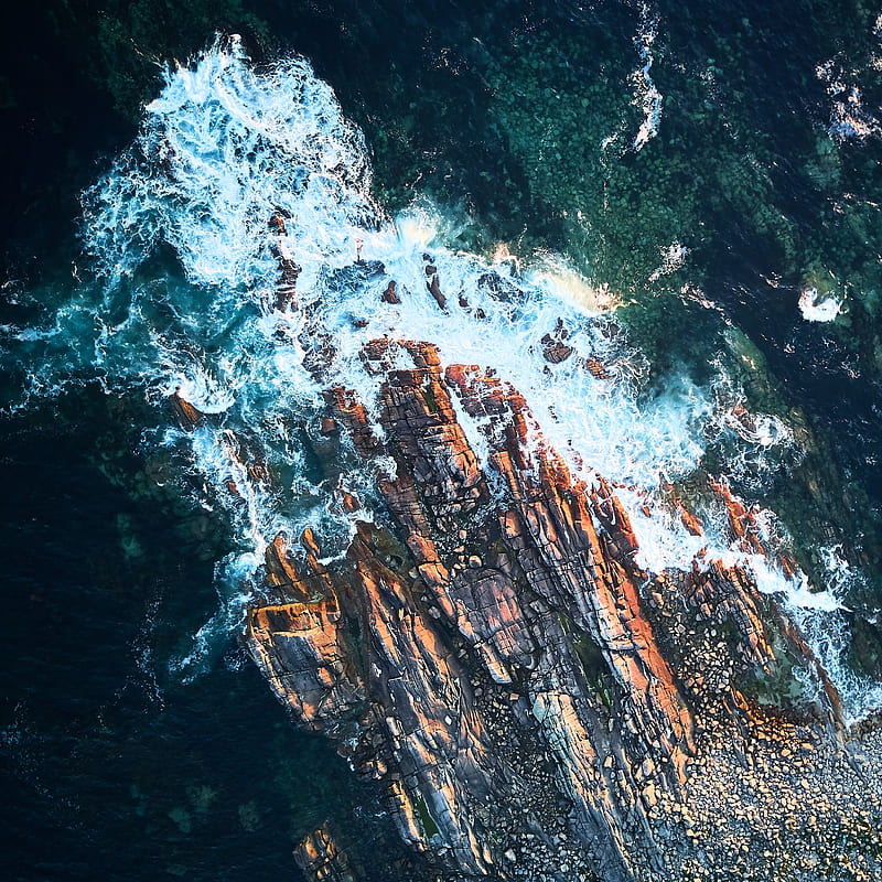 rock, sea, foam, aerial view, HD phone wallpaper