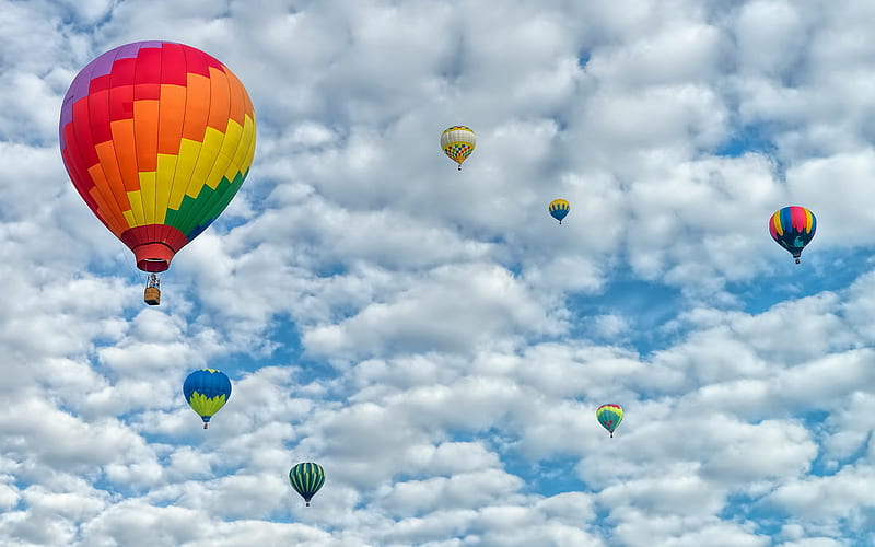 Colored Balloons On Cloudy Sky, HD wallpaper