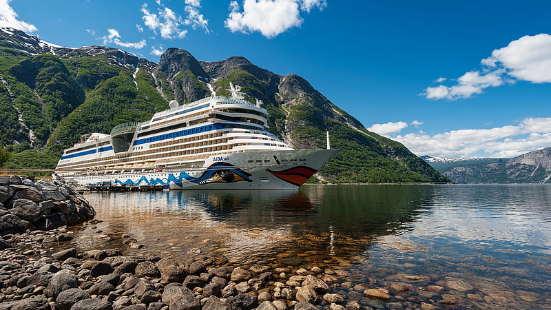 Cruise Ship On Clear Water With Mountain And Blue Sky Background Cruise Ship, HD wallpaper