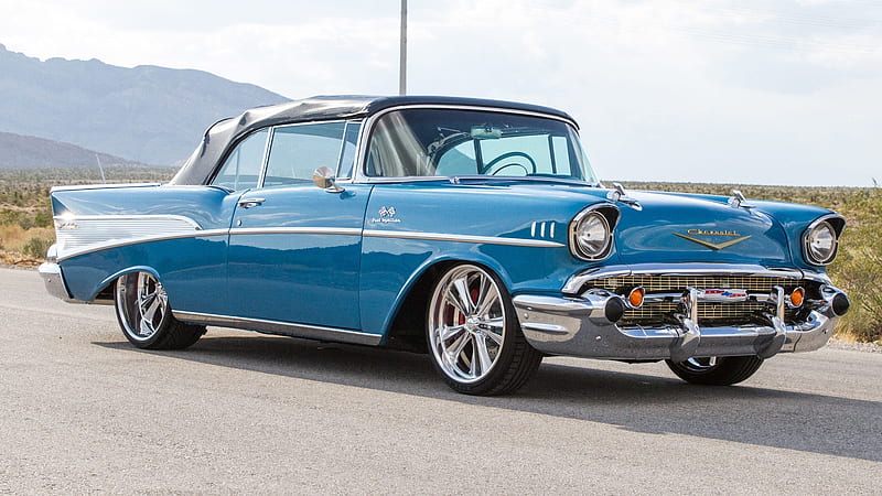 1957-Chevrolet-Bel-Air-Convertible, Classic, GM, Blue, Muscle, HD wallpaper