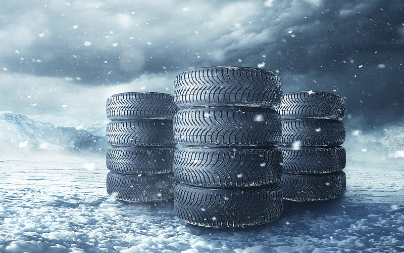 winter tires winter, snow, drifts, winter wheels, car wheels, snowfall, HD wallpaper