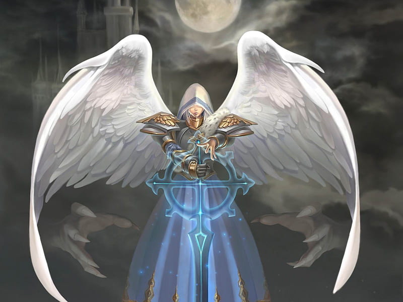 Archangel, wings, sword, homm, angel, HD wallpaper