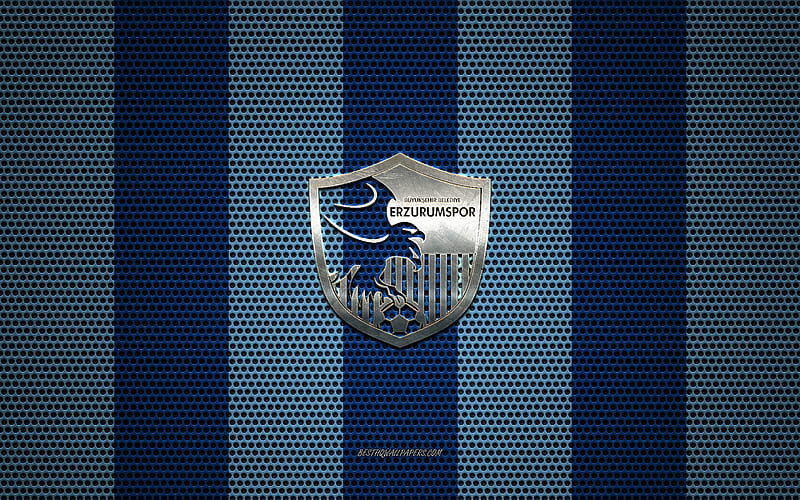 BB Erzurumspor logo, Turkish football club, metal emblem, blue metal mesh background, TFF 1 Lig, BB Erzurumspor, TFF First League, Erzurum, Turkey, football, HD wallpaper