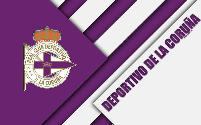 Deportivo La Coruna, RC Deportivo Spanish football club, logo, material design, purple white abstraction, football, La Liga, La Coruña, Spain, HD wallpaper