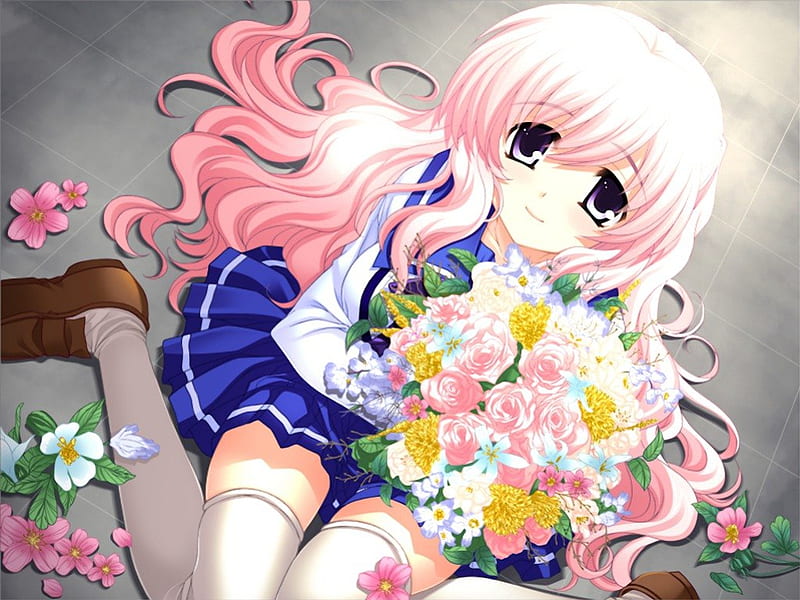 Flower Bouquet, pretty, dress, rose, bonito, floral, sweet, blossom, nice,  anime, HD wallpaper | Peakpx