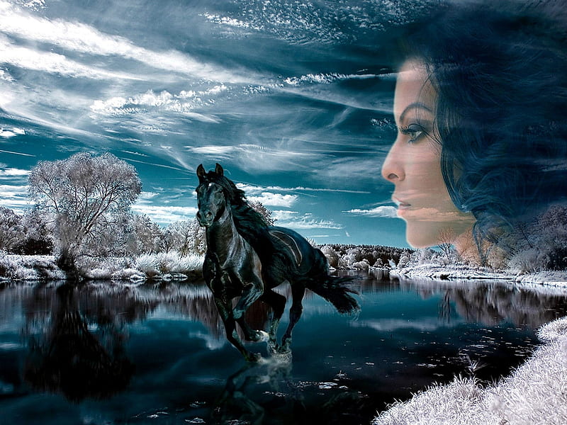 Thoughts Remember . ., cowgirl, digital art, horse, brunettes, fantasy, style, western, HD wallpaper