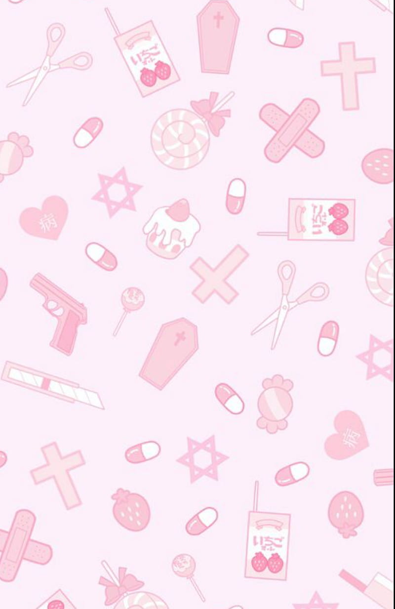 Pink grunge , goth kawaii, kawaii, pastel, pink goth, pink gun, pink pills, HD phone wallpaper