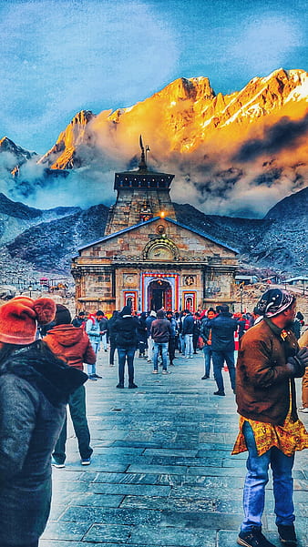 View Of The Kedarnath Temple Lights At Night With Mountains In The ...