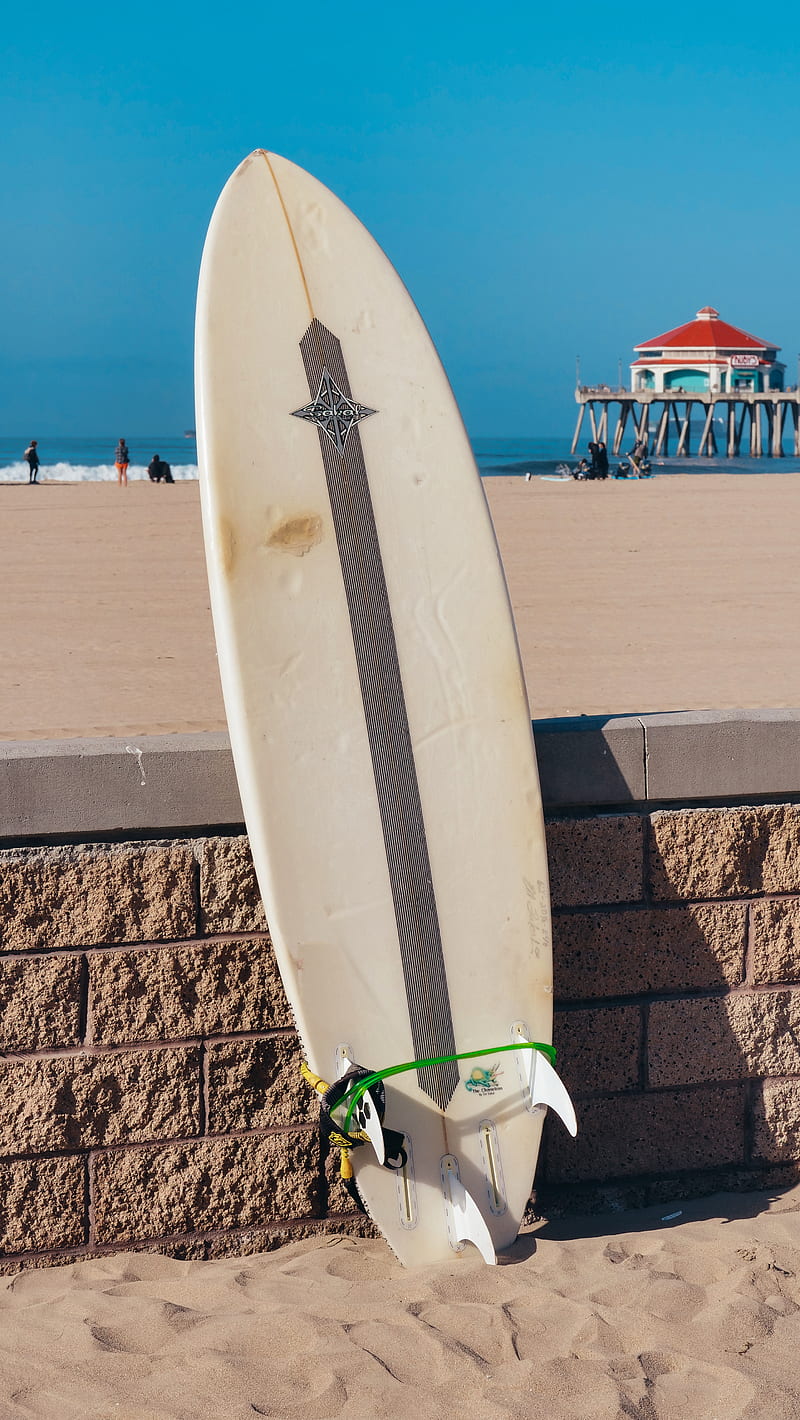 White Surfboard on Brown Brick Floor, HD phone wallpaper