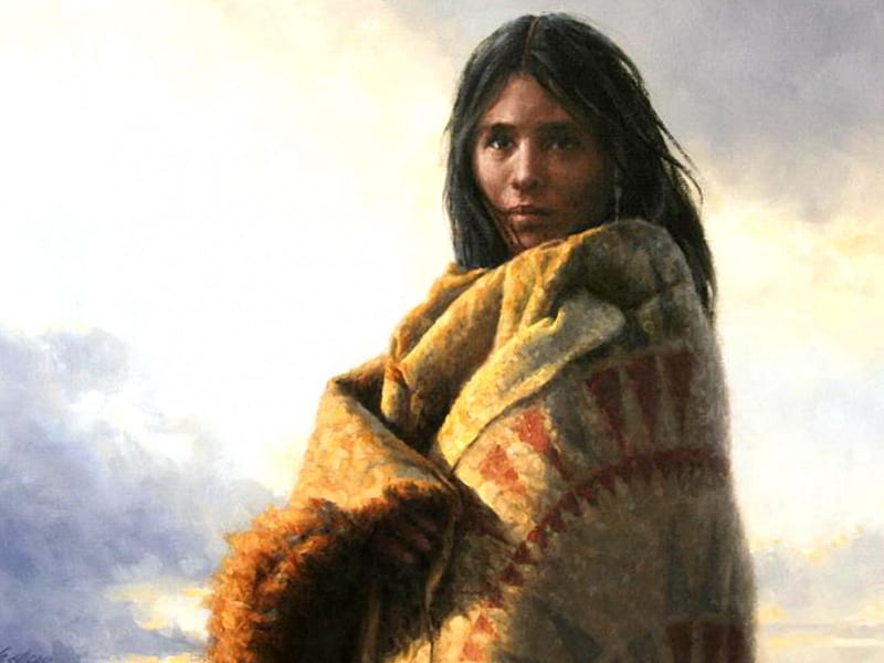 Native woman, art, paint, native, blanket, woman, HD wallpaper