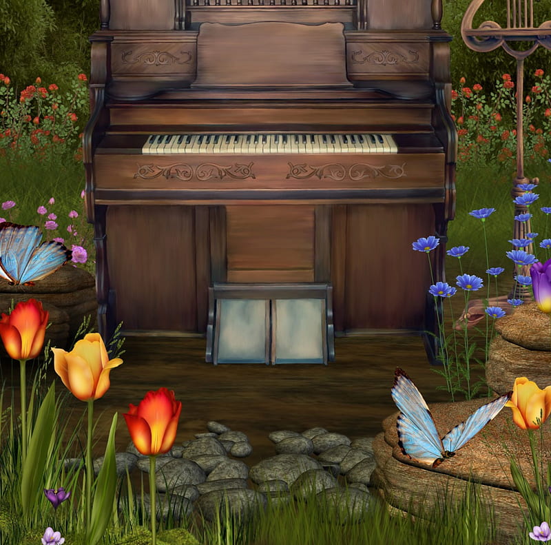 ✼THE ROMANCE PIANO✼, rocks, pretty, grass, Resources, premade BG, bonito, soil, Other, flowers, tulips, animals, lovely, colors, butterflies, roses, trees, piano, cute, cool, Stock , plants, beloved valentines, HD wallpaper