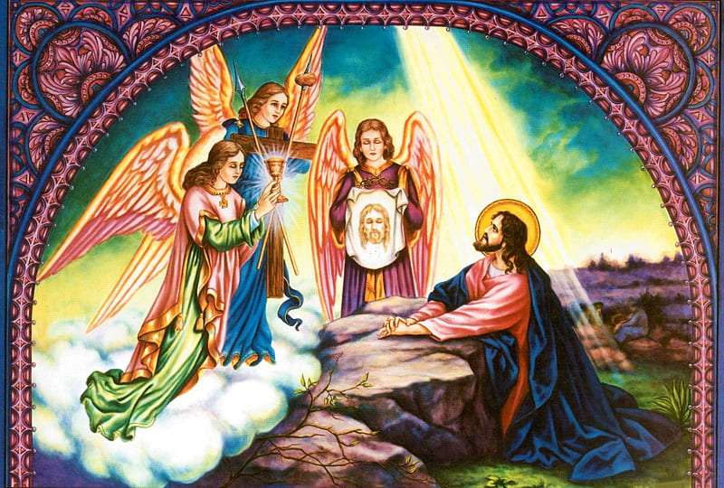 Jesus praying, christ, jesus, angel, garden, religion, prayer, HD wallpaper