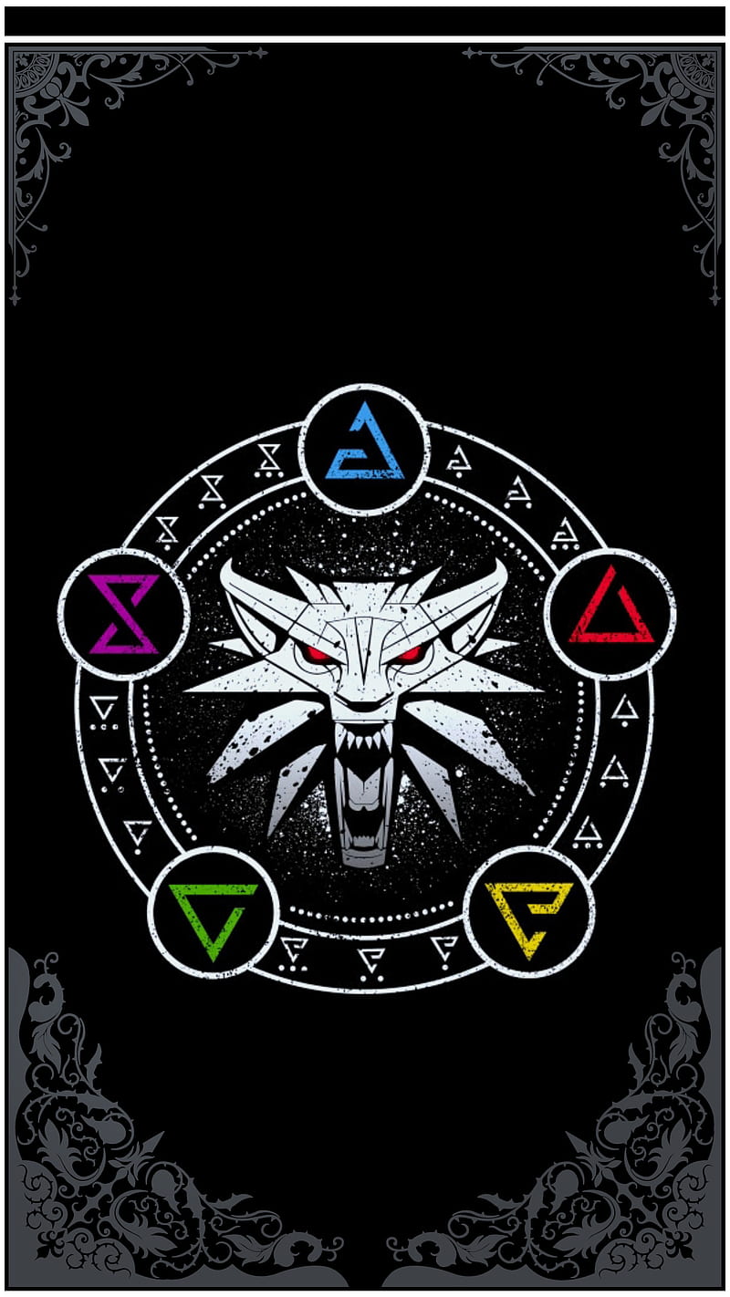 Witcher sings, black, corner, game, head, wolf, HD phone wallpaper