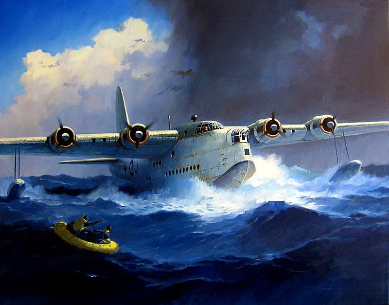 Rescue at sea .. U.S pilots...RAF seaplane, seaplane, mitary, rescue, WWII, HD wallpaper