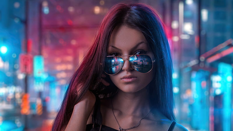 Woman wearing sunglasses near blue neon lights photo – Free Blue Image on  Unsplash