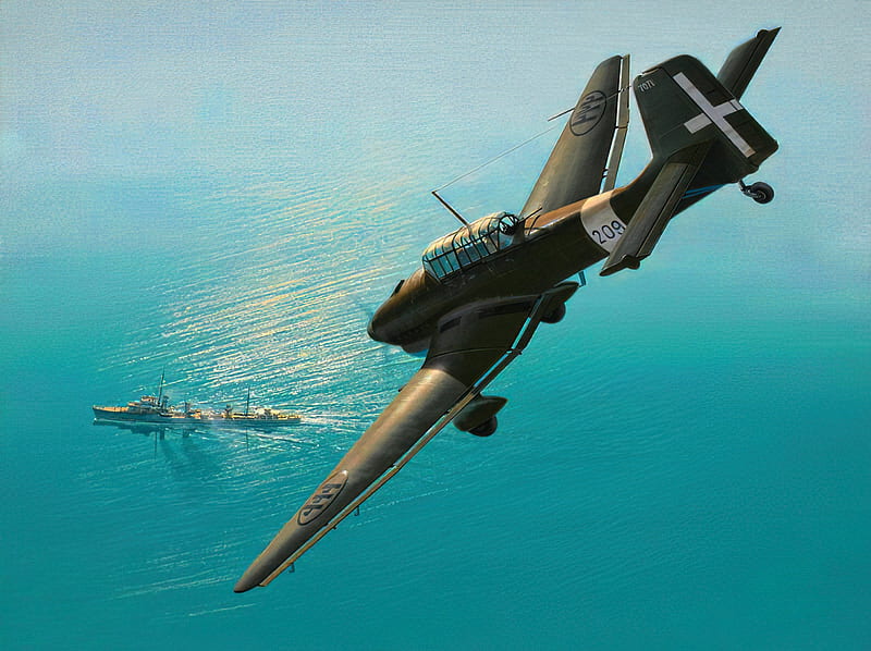 Military Aircraft, Aircraft, Airplane, Artistic, Junker Ju 87 stuka, Ship, Warplane, HD wallpaper