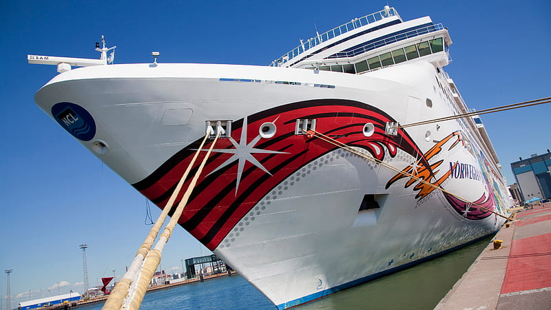 Red And White Cruise Ship Tied With Ropes On Port Cruise Ship, HD wallpaper