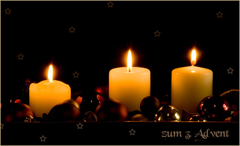 3. Advent candles, burning candles, black background, yellow, three, bonito, HD wallpaper