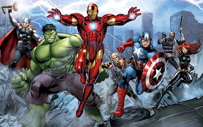 The Avengers, Marvel's Avengers Assemble, Avengers, Black Widow, Captain America, Clint Barton, Hawkeye, Hulk, Iron Man, Marvel Comics, Nick Fury, Thor, Tony Stark, HD wallpaper