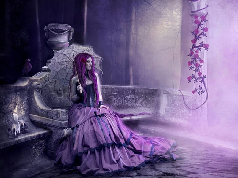 Purple delight, lady, gothic, purple, dark, HD wallpaper