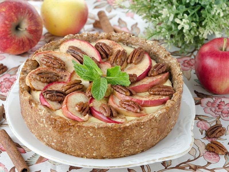 Apple cake, cake, sweets, food, fruits, desserts, HD wallpaper
