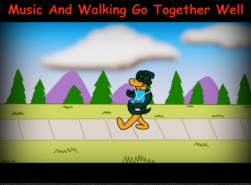 Music And Walking Go Together Well, natural highs, mood elevators, cool, off the chain, positive addictions, exercise, motivational, health, sick, religious, earbuds, spiritual, fitness, heaven, animated, happiness, fun, joy, cartoon, trees, sidewalk, mountains, walking, HD wallpaper
