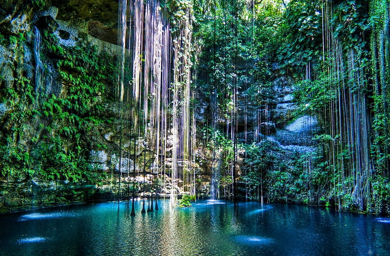 Ik Kil Cenote, Yucatan, Mexico, maya, forest, water, well, HD wallpaper