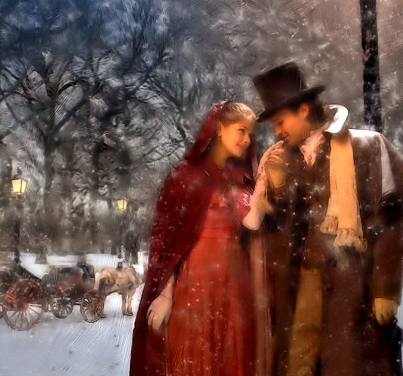 Vintage Couple in Winter, Painting, Couple, Vintage, Winter, HD wallpaper