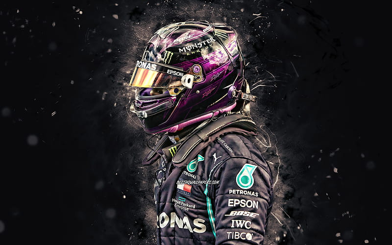 Lewis Hamilton, 2020 Mercedes-AMG Petronas Motorsport, british racing drivers, Formula 1, white neon lights, F1 2020, Lewis Carl Davidson Hamilton, F1, HD wallpaper