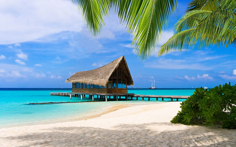 Seaside Resort, Sea, Lagoon, Villa, Island, HD wallpaper