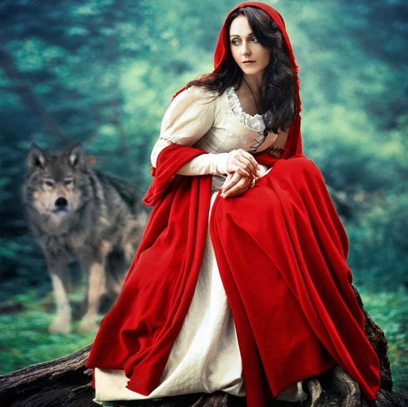 Lady with wolf, red, wolf, model, lady, HD wallpaper | Peakpx