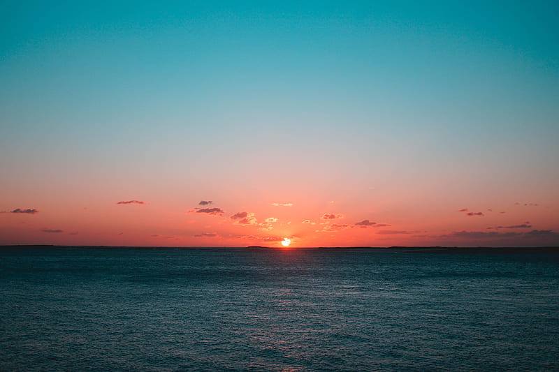 sunset, sea, sun, horizon, clouds, HD wallpaper