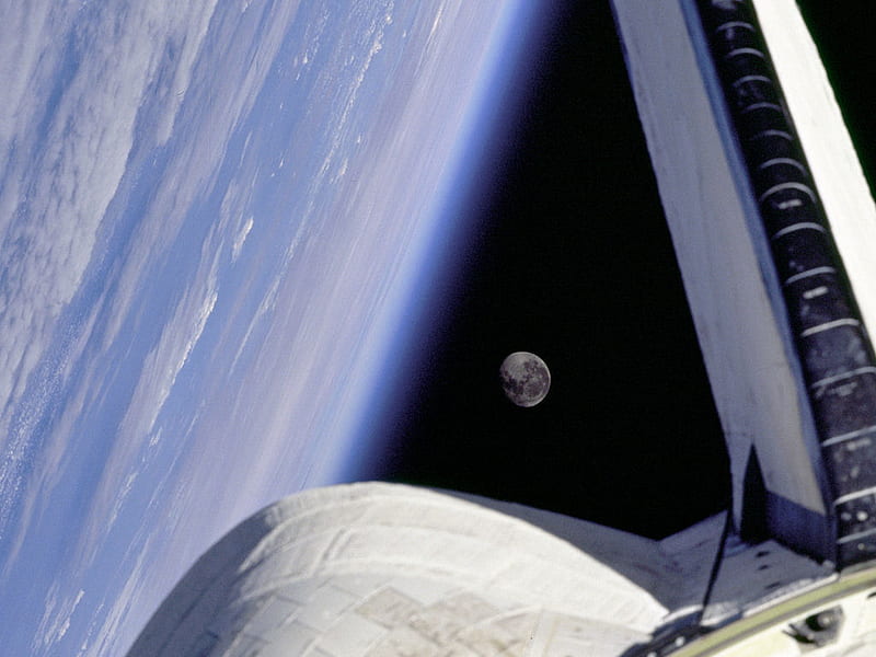 Earth & Moon - Tail End Shot, tail, space shuttle, HD wallpaper