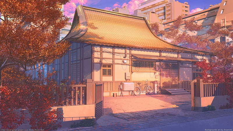 Japanese House, art, house, japanese, sunset, japan, fantasy, oriental, orginal, scenery, HD wallpaper